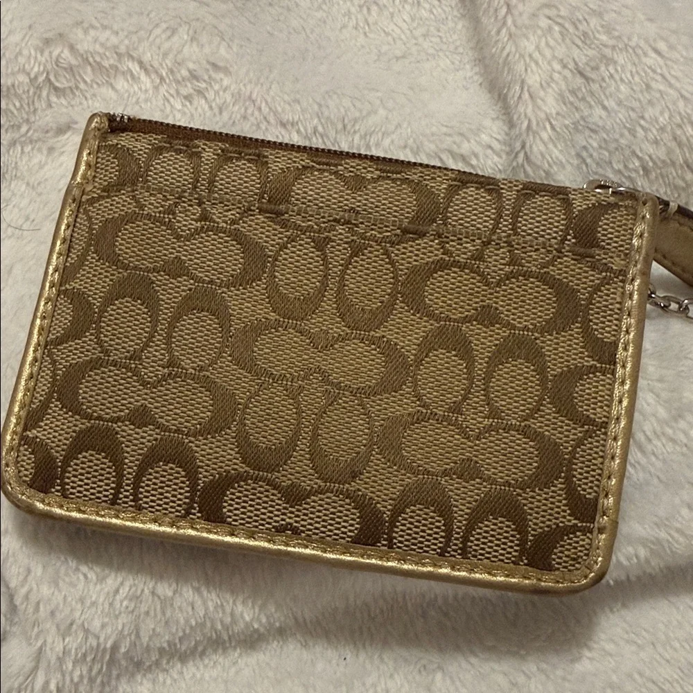 Coach Gold Metallic Trim Signature Keychain Card Case
